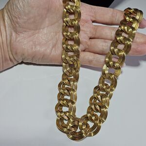Vintage Monet Large Textured Chunky Double Link Chain Necklace Gold Tone 19-21"